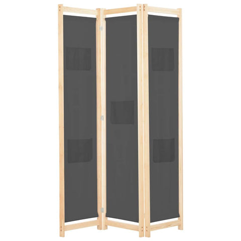 3-Panel Room Divider Grey Fabric