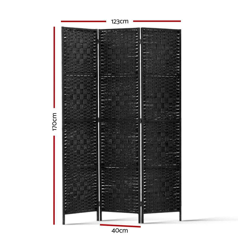 3 Panel Room Divider Screen 123X170Cm Woven Black