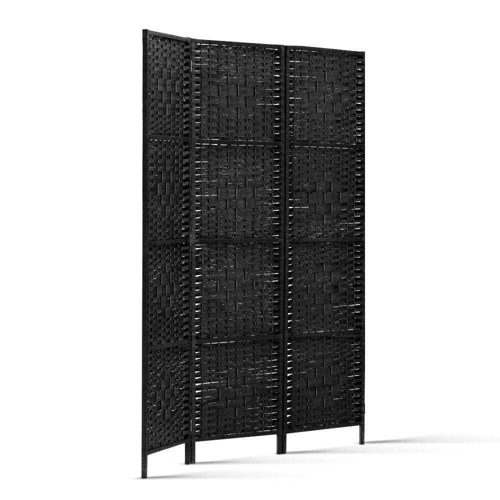 3 Panel Room Divider Screen 123X170Cm Woven Black