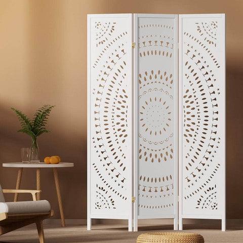 3 Panel Room Divider Screen 132x170cm Circle White