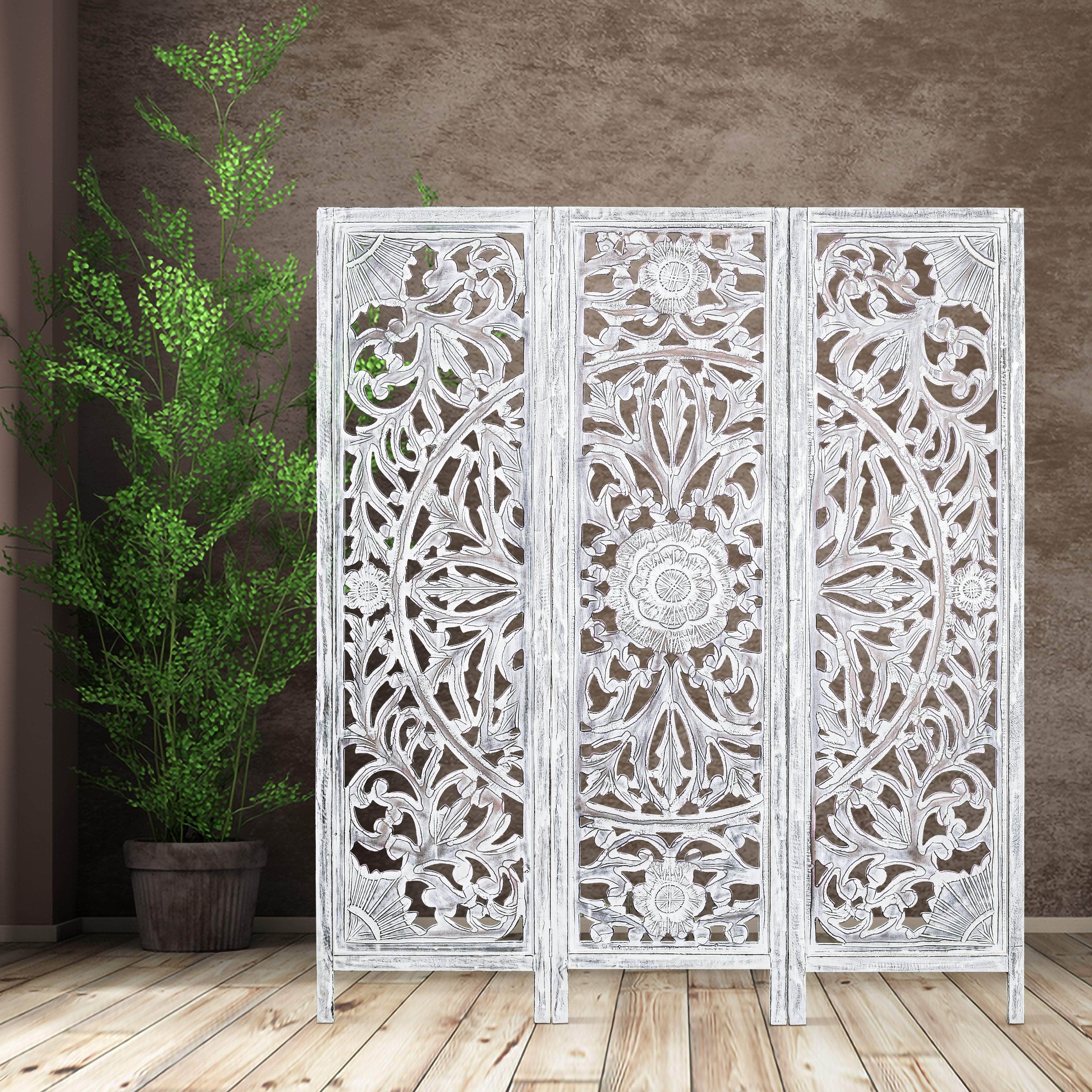 3 Panel Room Divider Screen Privacy Shoji Timber Wood Stand - White