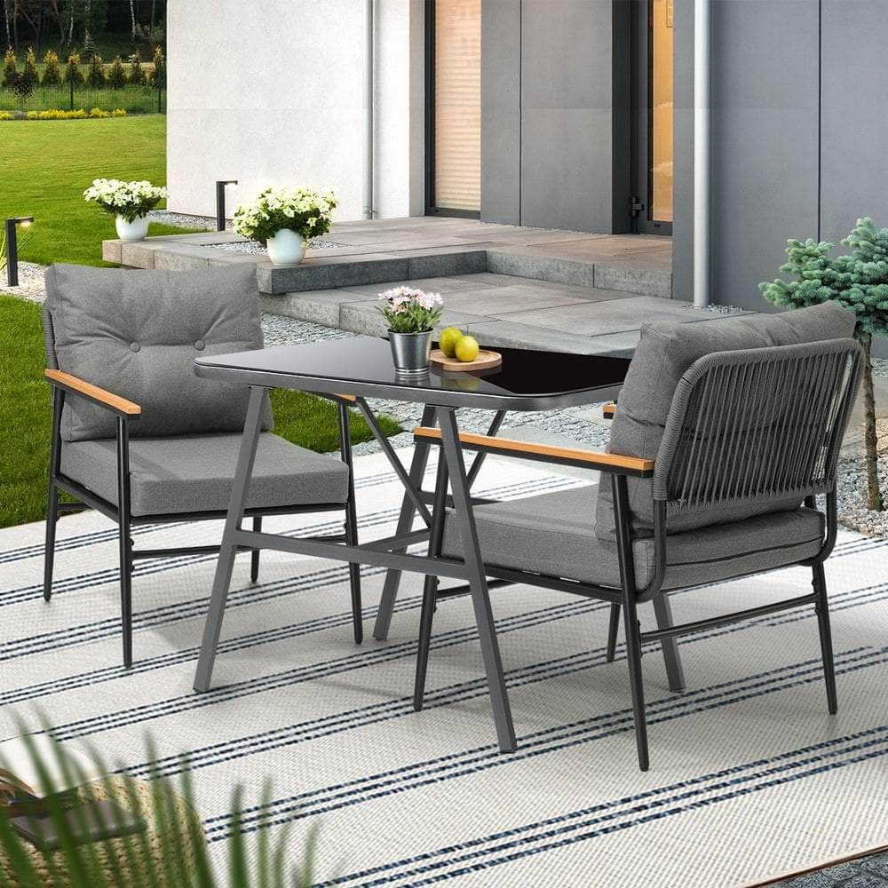 3 Pcs Outdoor Dining Set Patio Table and Chairs 2 Seater