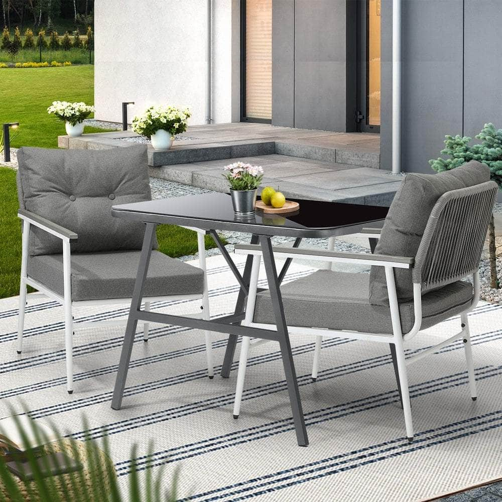 3 Pcs Outdoor Dining Set Patio Table and Chairs 2 Seater