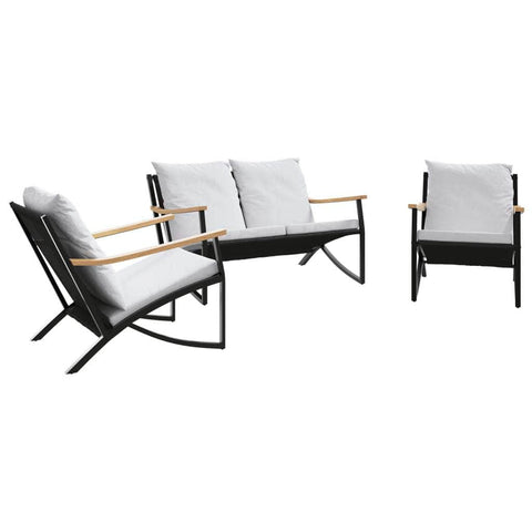 3 Piece Balcony Furniture Set with Cushions Black Steel