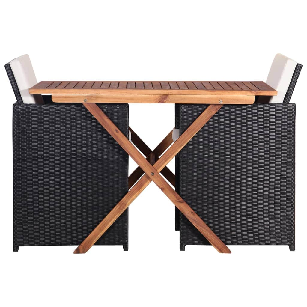 3 Piece Bistro Set Poly Rattan and Acacia Wood Black