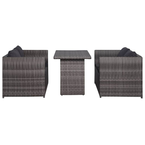 3 Piece Bistro Set Poly with Cushions Rattan Grey