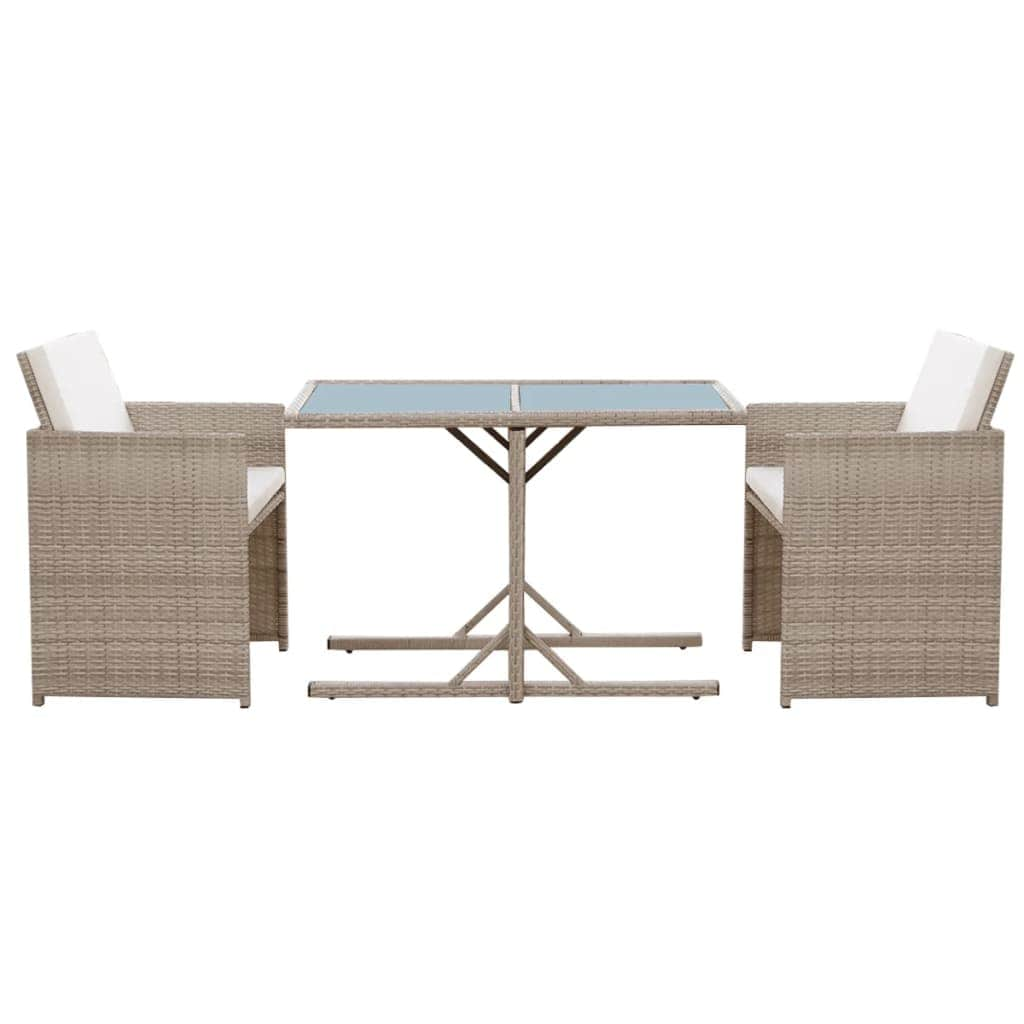 3 Piece Bistro Set with Cushions Poly Rattan Beige