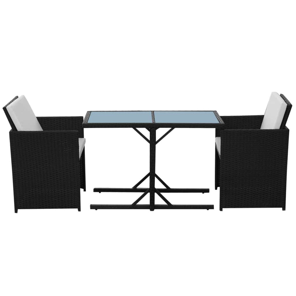 3 Piece Bistro Set with Cushions Poly Rattan Black