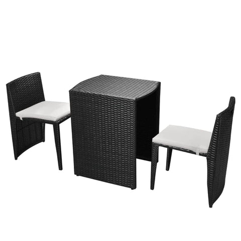 3 Piece Bistro Set with Cushions Poly Rattan Black