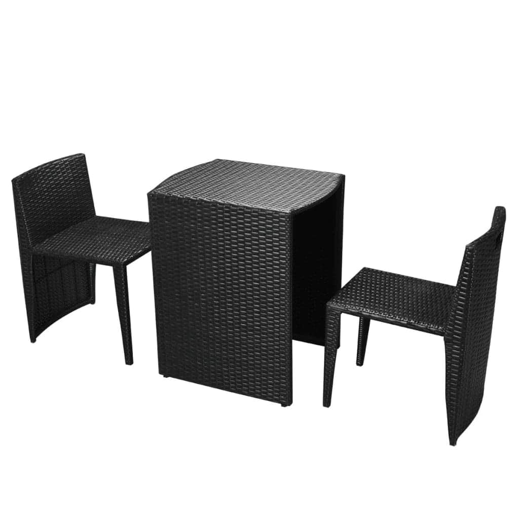 3 Piece Bistro Set with Cushions Poly Rattan Black