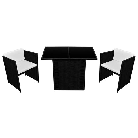 3 Piece Bistro Set with Cushions Poly Rattan Black