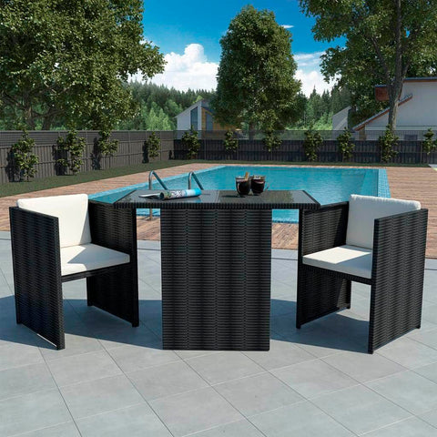 3 Piece Bistro Set with Cushions Poly Rattan Black