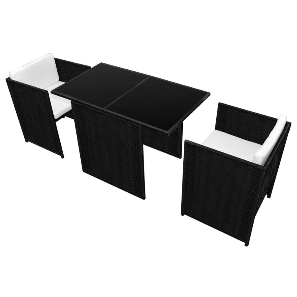 3 Piece Bistro Set with Cushions Poly Rattan Black