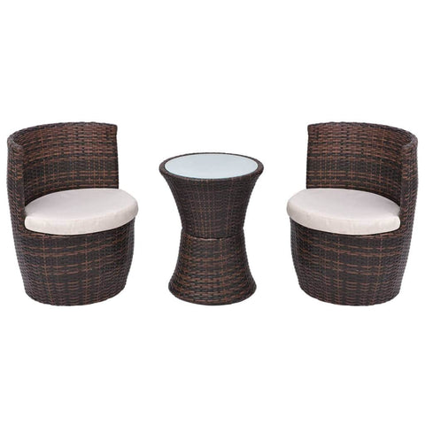 3 Piece Bistro Set with Cushions Poly Rattan Brown