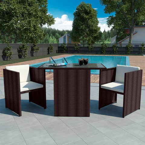 3 Piece Bistro Set with Cushions Poly Rattan Brown