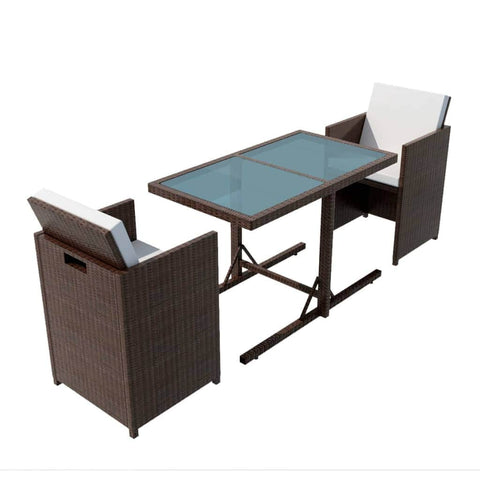 3 Piece Bistro Set with Cushions Poly Rattan Brown