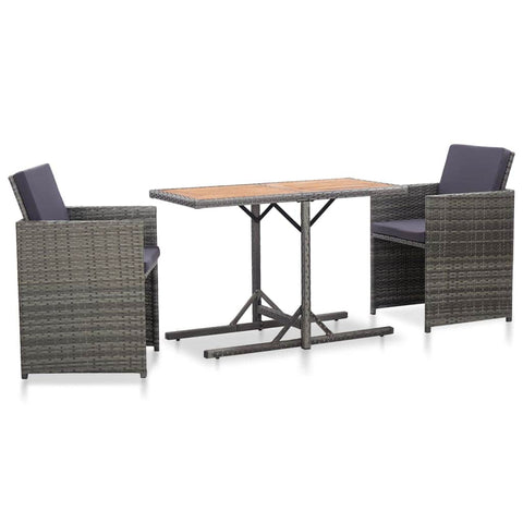 3 Piece Bistro Set with Cushions Poly Rattan Grey