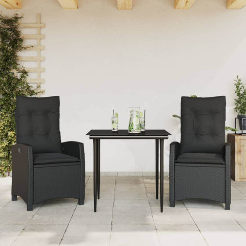 3 Piece Black Garden Dining Set with Cushions