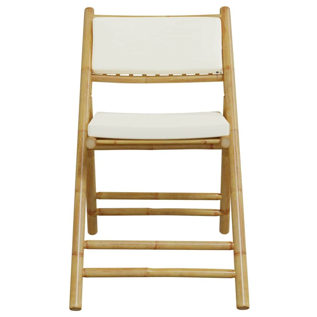 3-Piece Folding Bistro Set with Cream White Cushions Bamboo