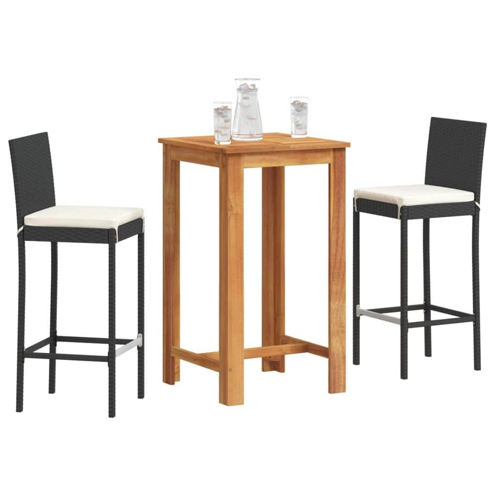 3 Piece Garden Bar Set Brown Solid Wood Acacia and Poly Rattan