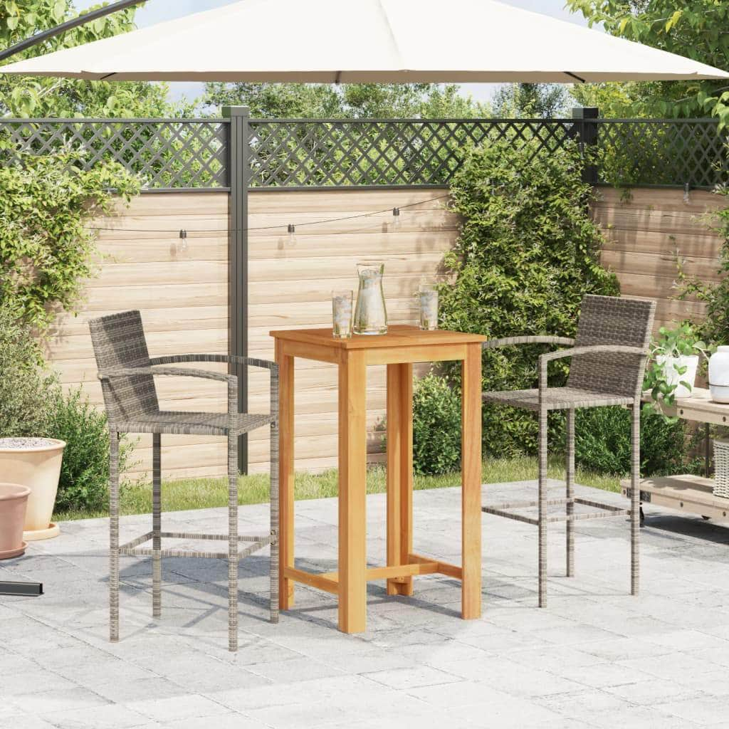 3-Piece Garden Bar Set Grey Solid Wood Acacia