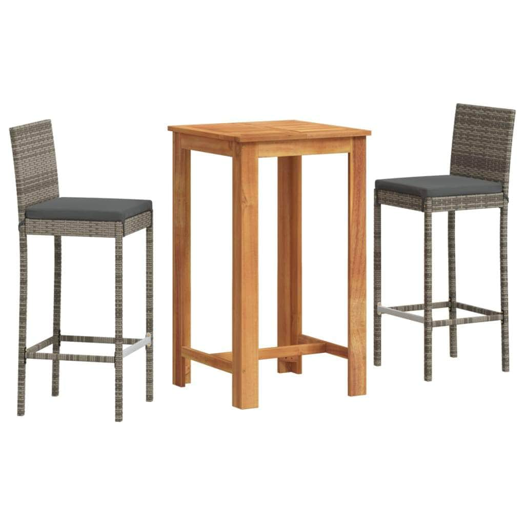 3 Piece Garden Bar Set Grey Solid Wood Acacia