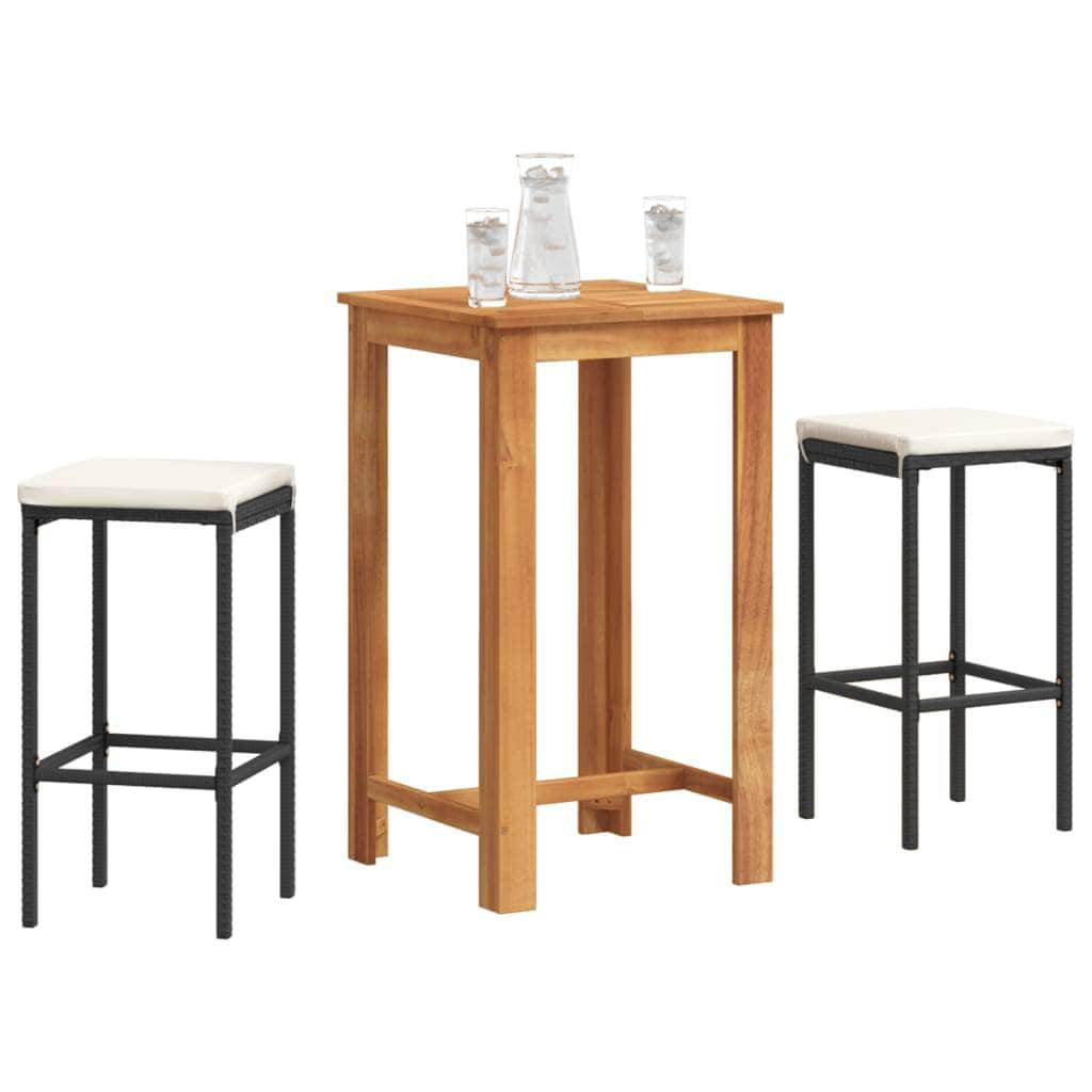 3 Piece Garden Bar Set Grey Solid Wood Acacia and Poly Rattan