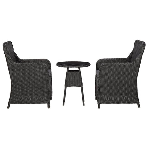 3 Piece Garden Bistro Set with Cushions Poly Rattan Black