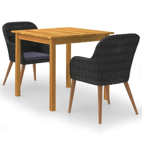 3 Piece Garden Dining Set Black