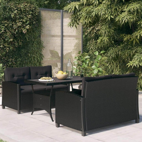 3 Piece Garden Dining Set with Black Cushions Poly Rattan