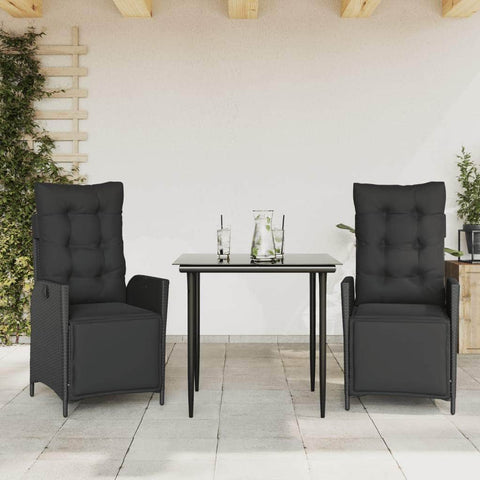 3 Piece Garden Dining Set with Cushions Black