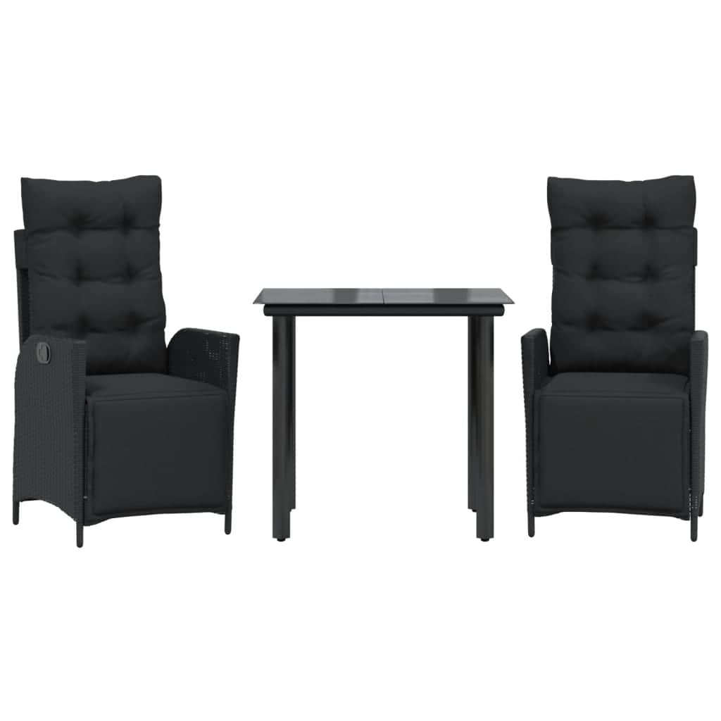 3 Piece Garden Dining Set with Cushions Black