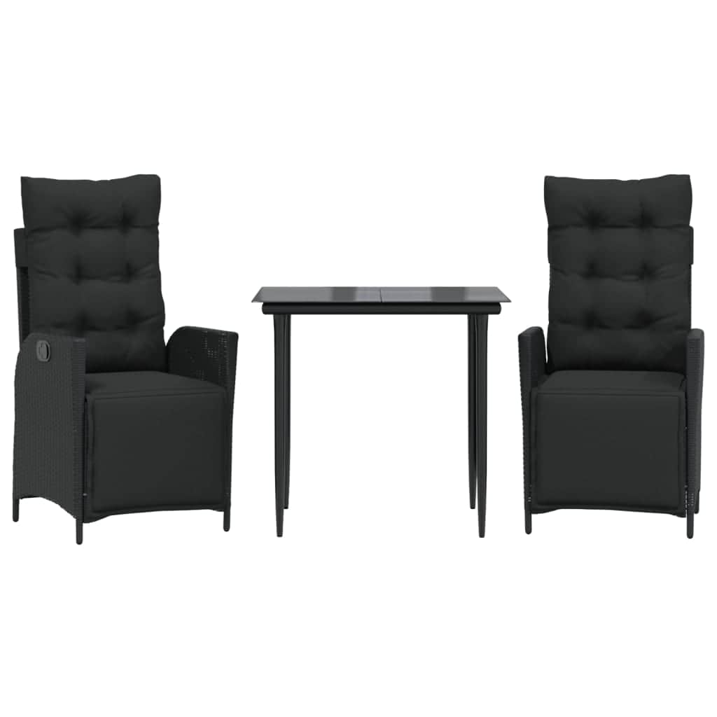 3 Piece Garden Dining Set with Cushions Black