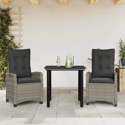 3 Piece Garden Dining Set with Cushions Grey