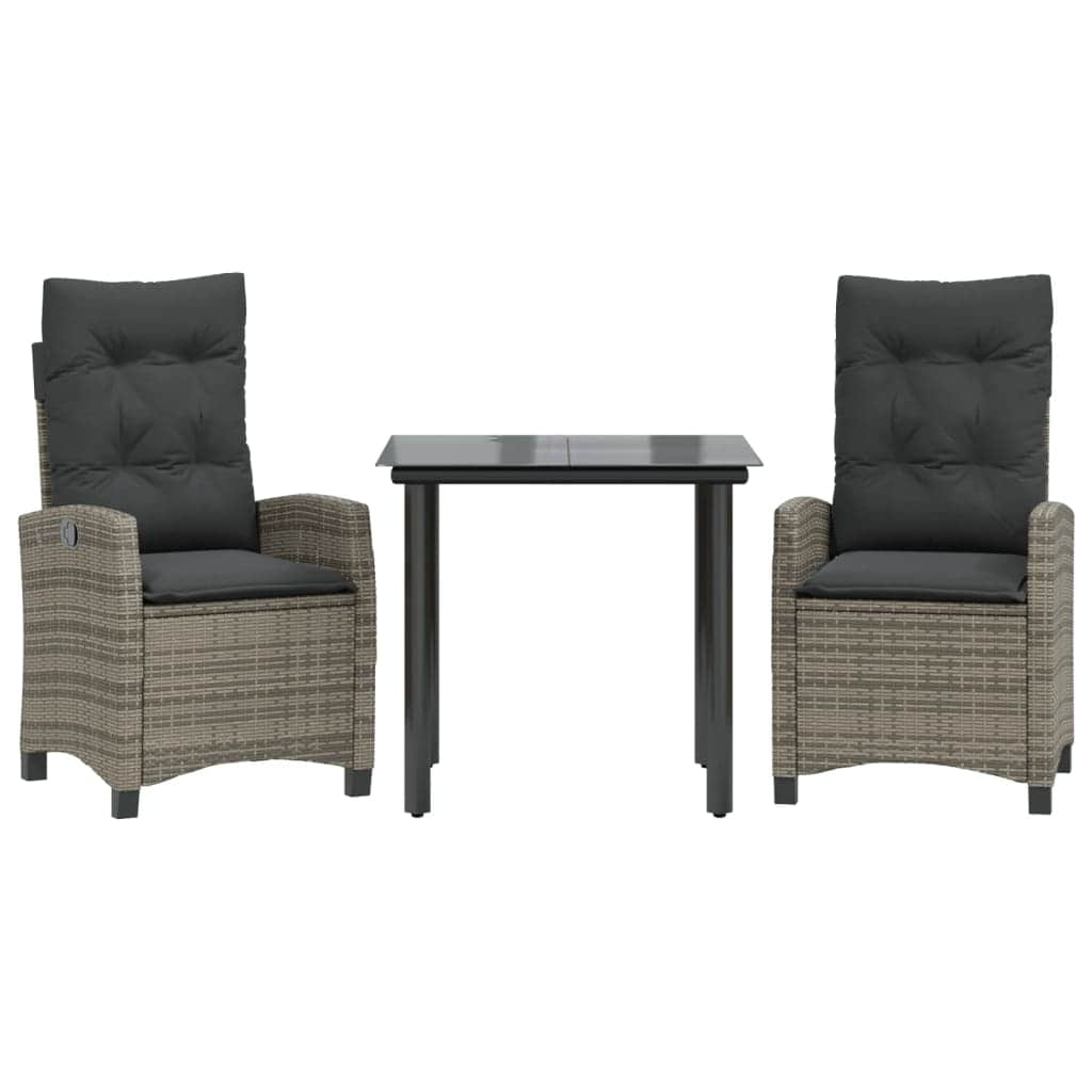 3 Piece Garden Dining Set with Cushions Grey