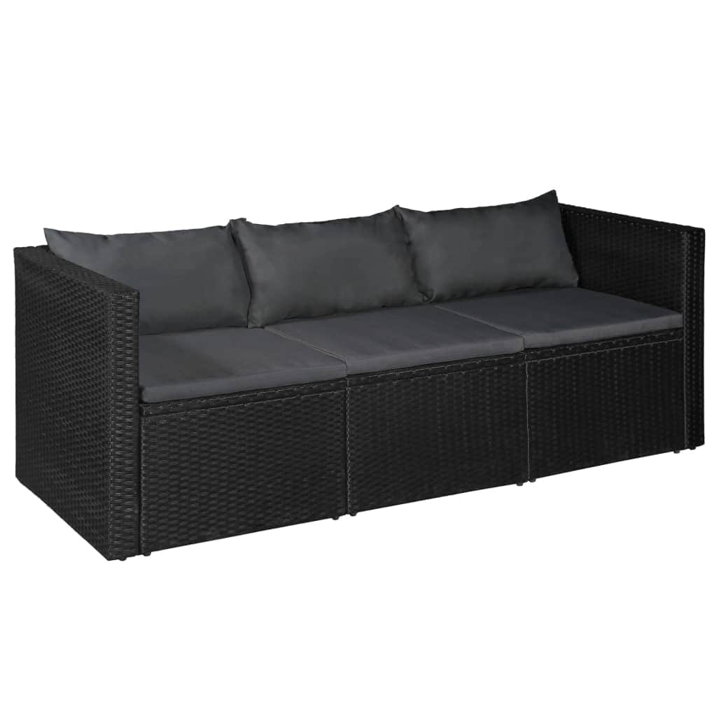 3 Piece Garden Lounge Set Poly Rattan Black and Grey