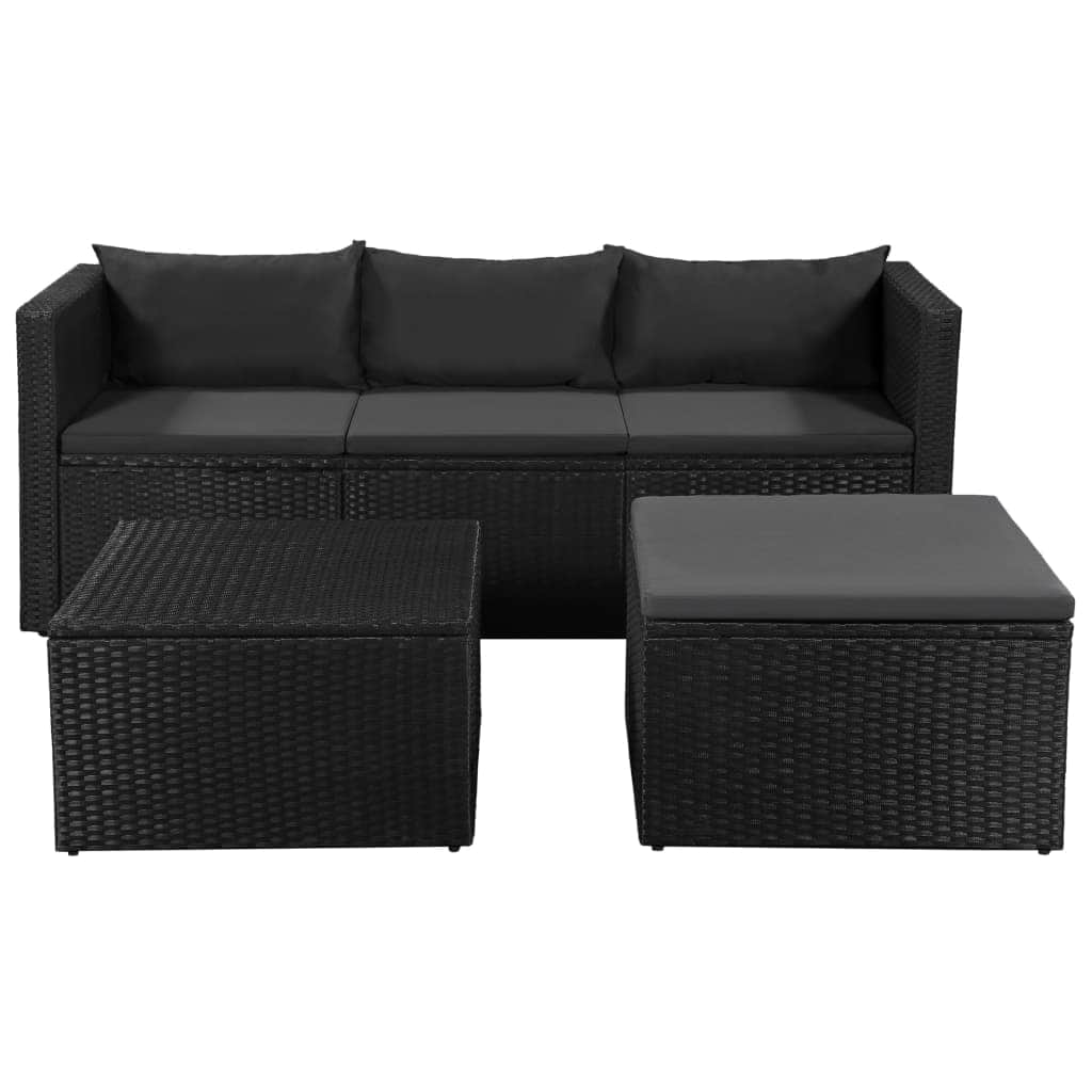 3 Piece Garden Lounge Set Poly Rattan Black and Grey