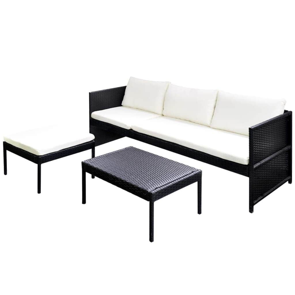 3 Piece Garden Lounge Set with Cushions Poly Rattan Black