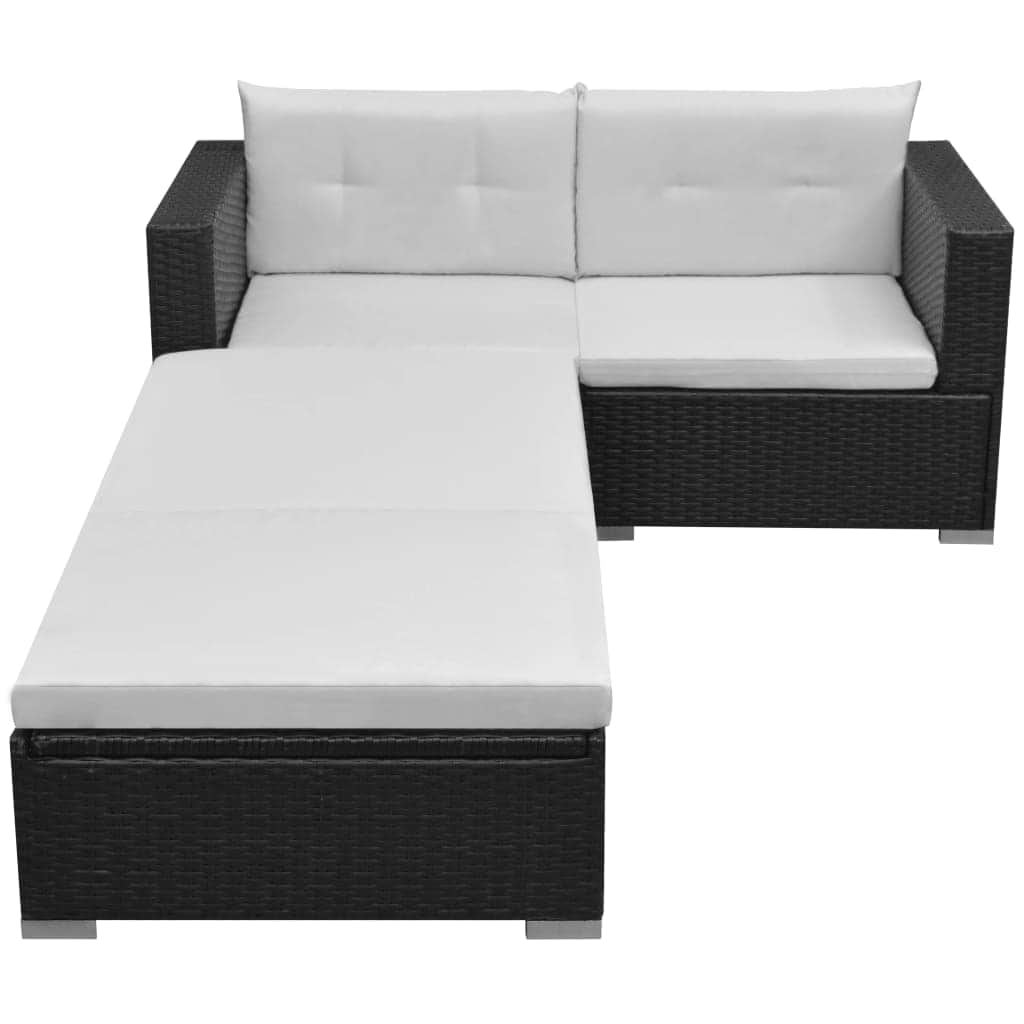 3 Piece Garden Lounge Set with Cushions Poly Rattan Black