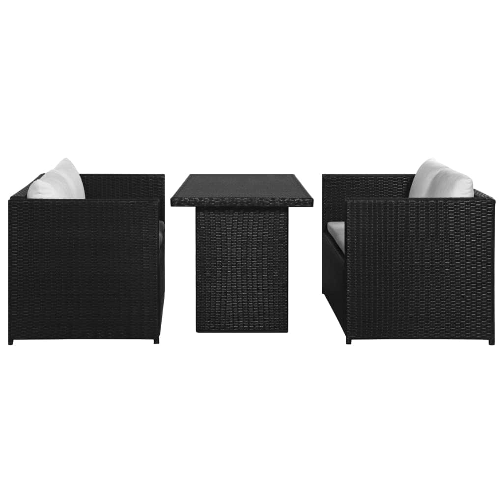 3 Piece Garden Lounge Set with Cushions Poly Rattan Black