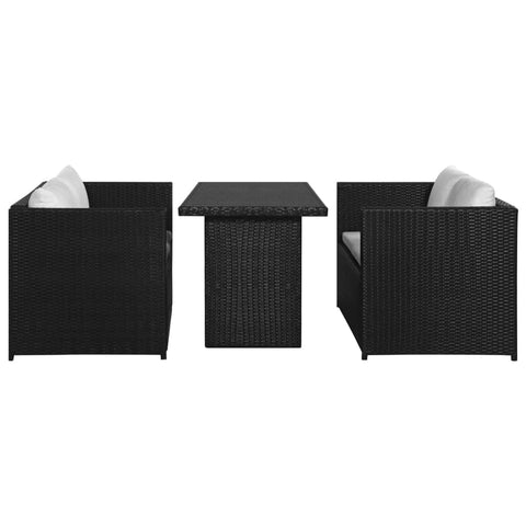 3 Piece Garden Lounge Set with Cushions Poly Rattan Black