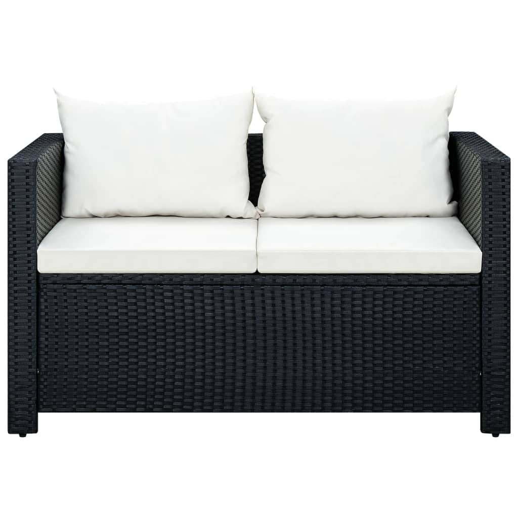 3 Piece Garden Lounge Set with Cushions Poly Rattan Black