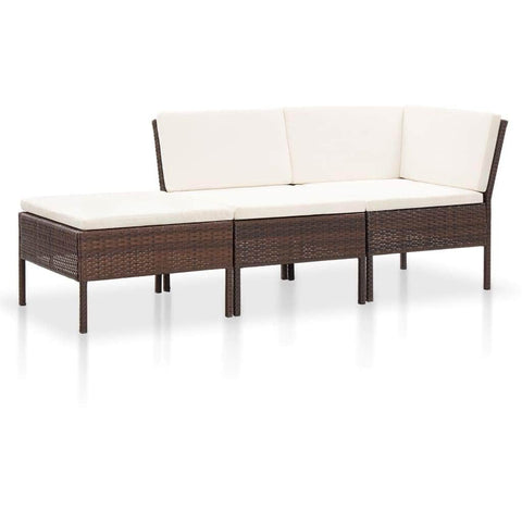 3 Piece Garden Lounge Set with Cushions Poly Rattan Brown