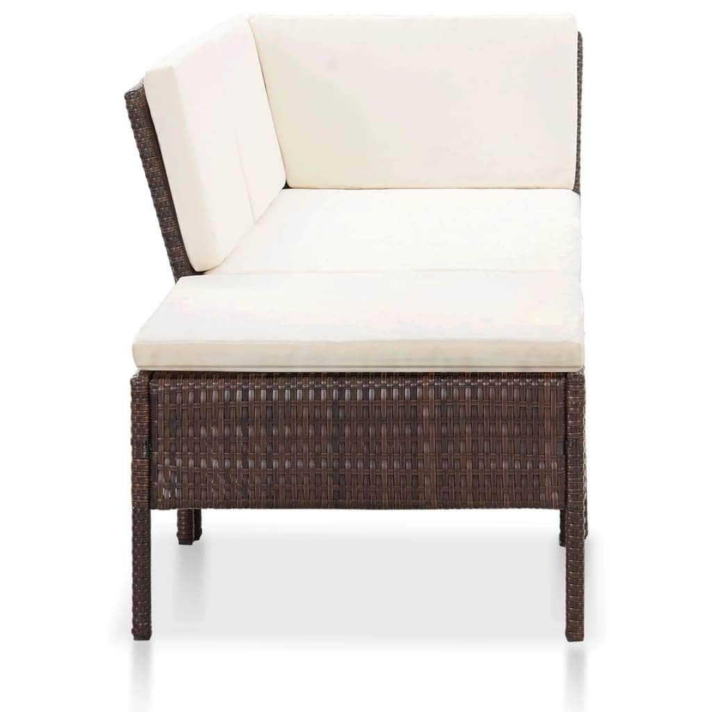 3 Piece Garden Lounge Set with Cushions Poly Rattan Brown