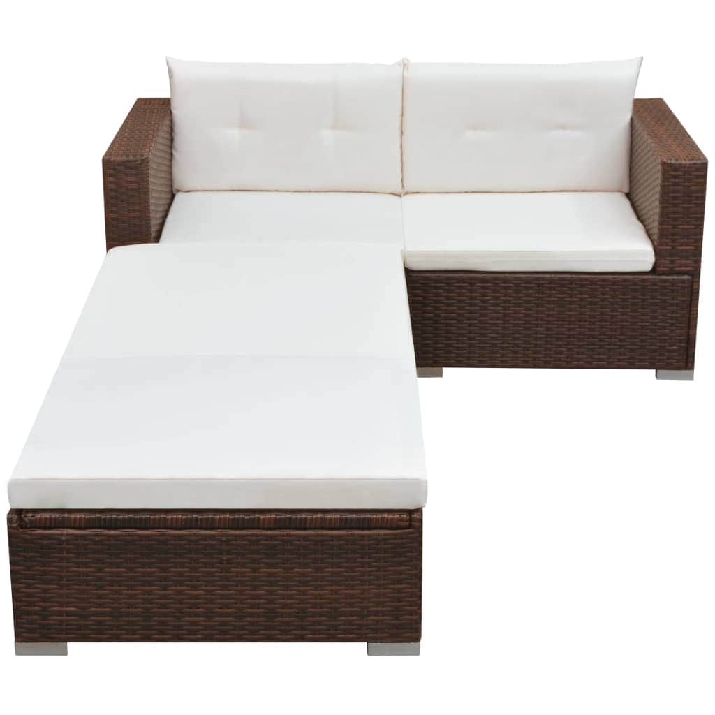 3 Piece Garden Lounge Set with Cushions Poly Rattan Brown