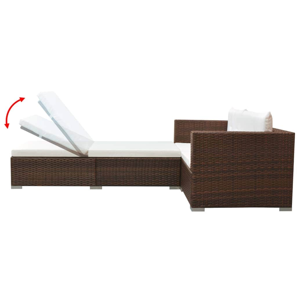 3 Piece Garden Lounge Set with Cushions Poly Rattan Brown