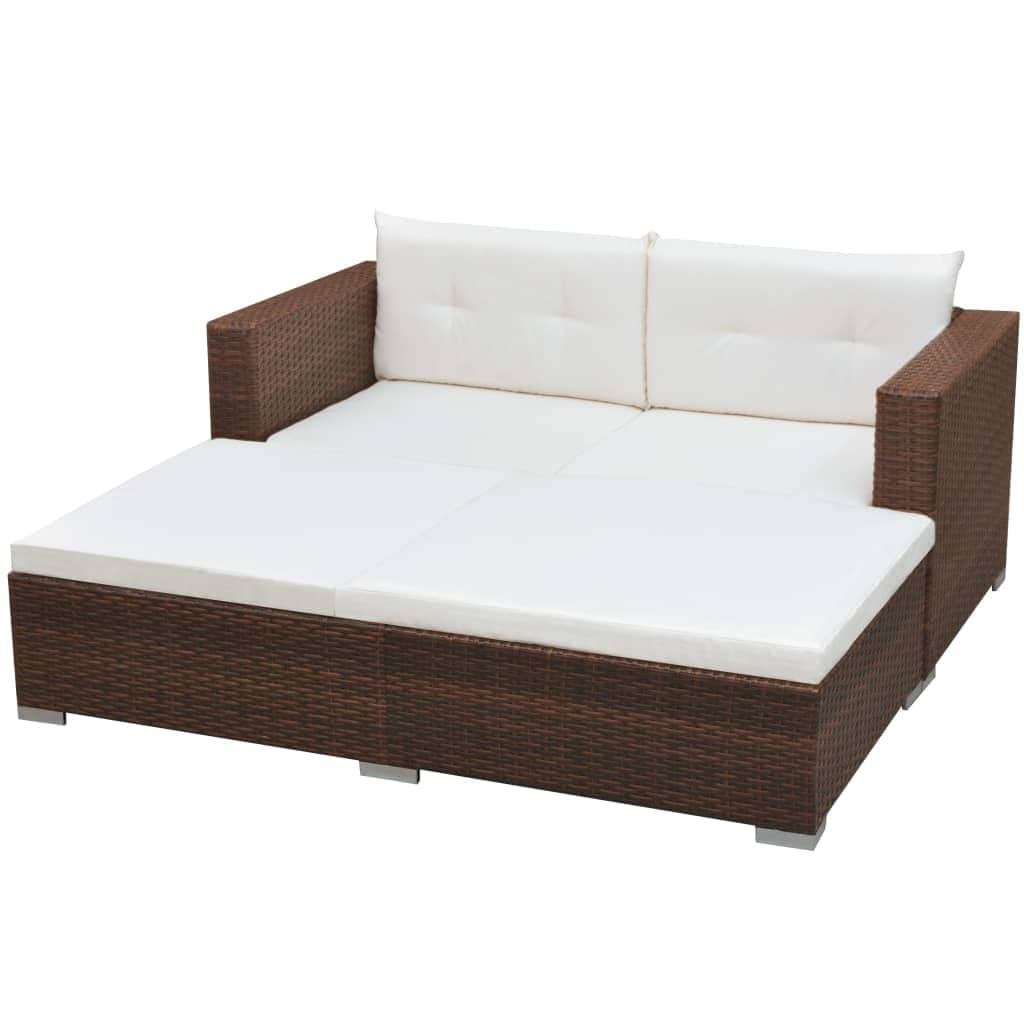 3 Piece Garden Lounge Set with Cushions Poly Rattan Brown