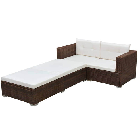 3 Piece Garden Lounge Set with Cushions Poly Rattan Brown