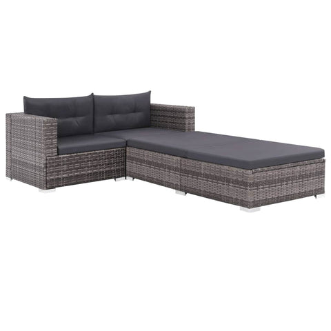 3 Piece Garden Lounge Set with Cushions Poly Rattan Grey