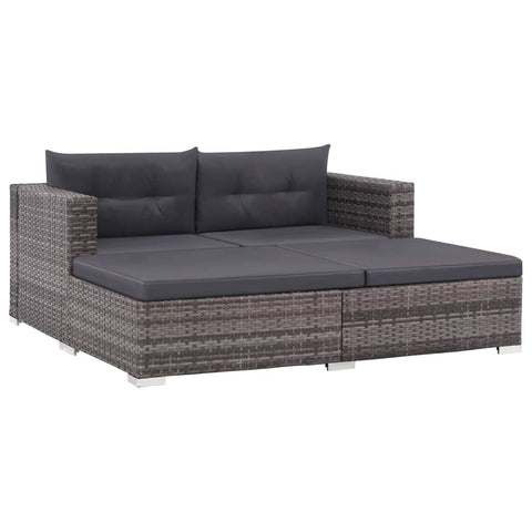 3 Piece Garden Lounge Set with Cushions Poly Rattan Grey